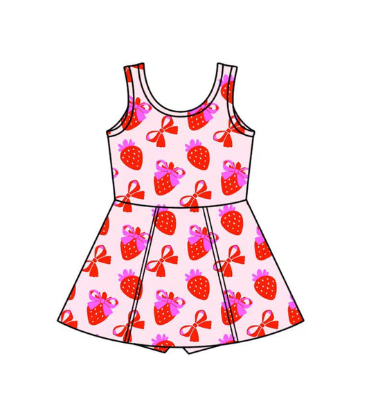 Custom moq 5 mix size milk silk baby girl clothes summer strawberry bow sleeveless dress