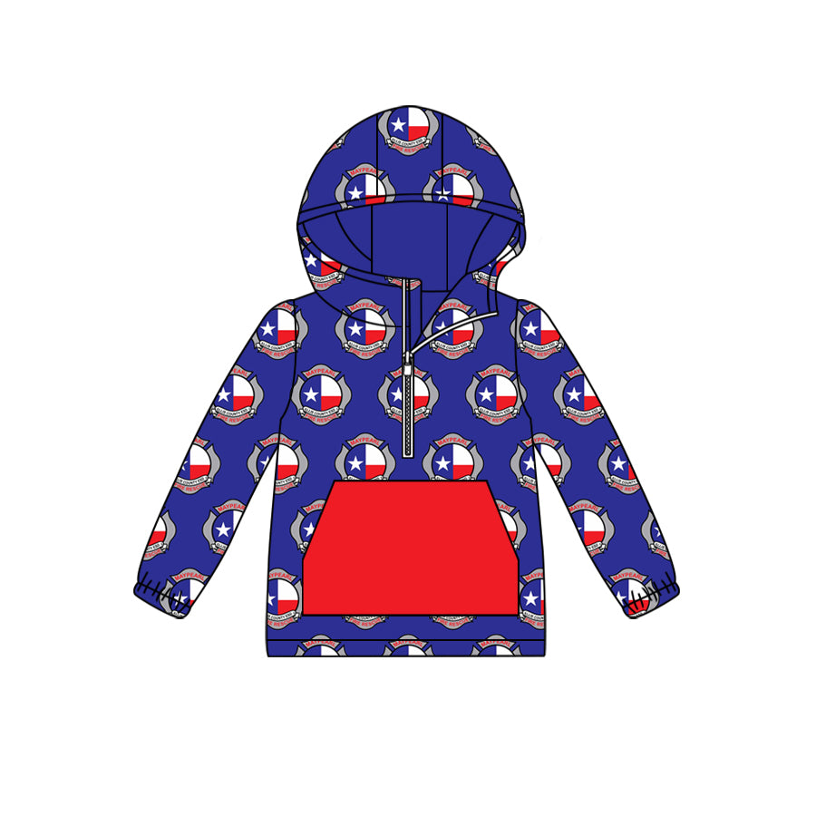 custom moq 5 tat about 6-8week Five-pointed star blue and red hooded top pullover