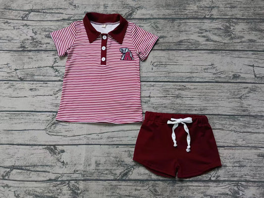 Custom moq 3 eta 6-7weeks  Wild elephant print red striped button-down short-sleeved shorts set