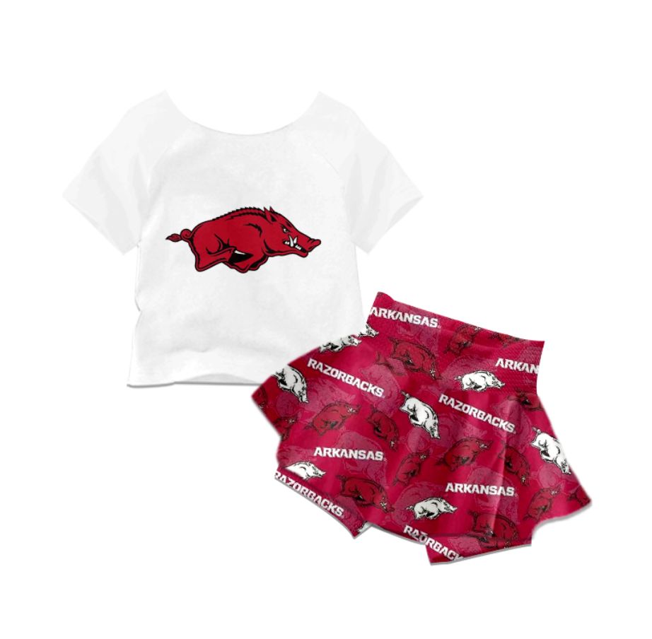Arkansas Summer girls short sleeve shorts suit