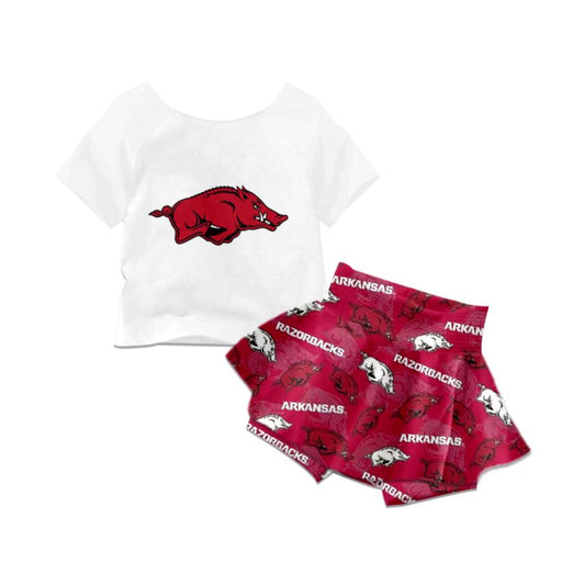 Arkansas Summer girls short sleeve shorts suit