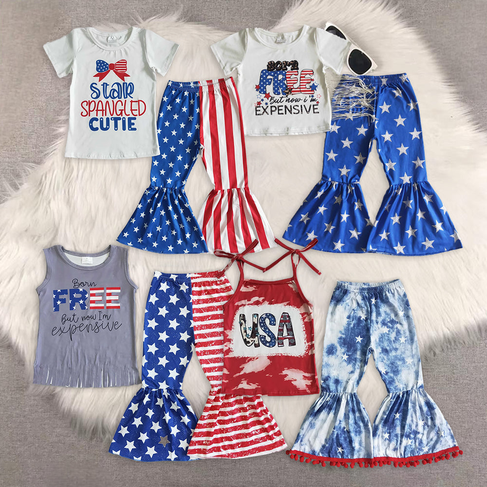 RTS NO MOQ baby Girls clothes 4th of july short sleeve pants Sets