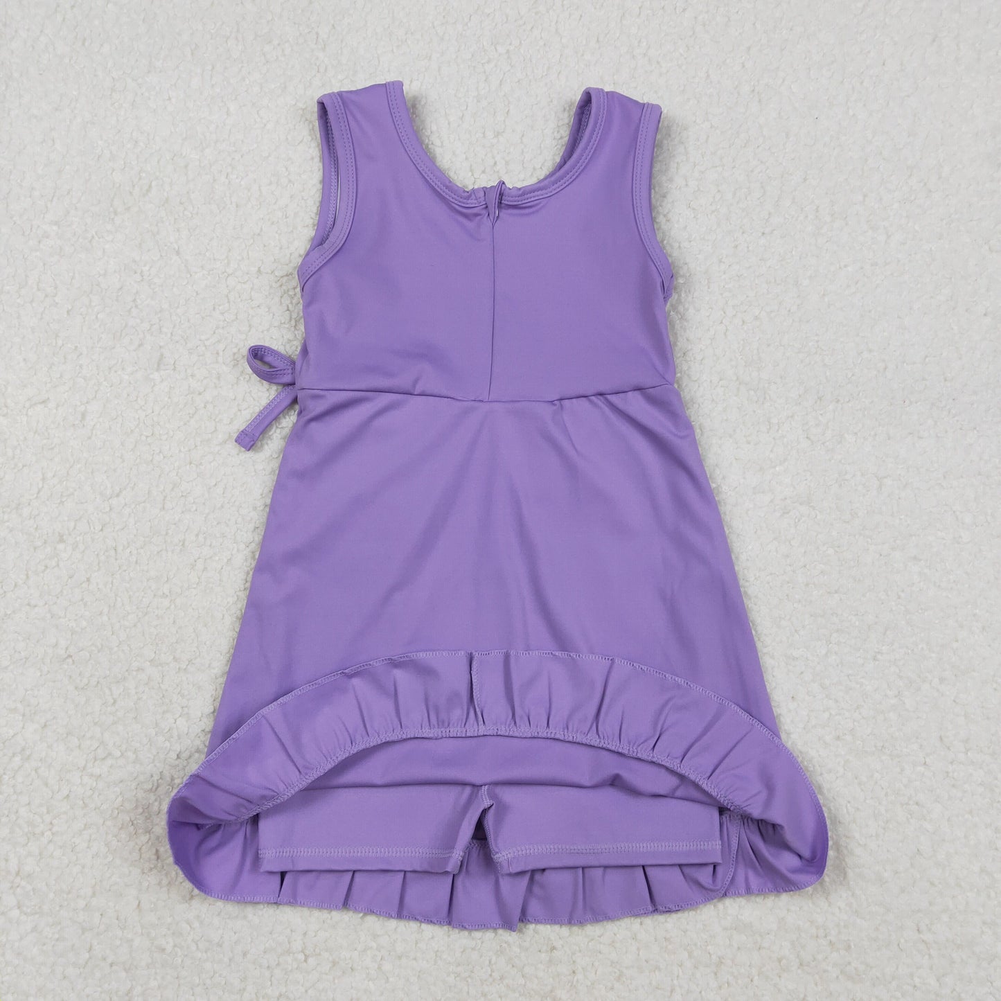RTS NO MOQ（In Stock) Solid Purple Bow-Trimmed Sleeveless Yoga Dress