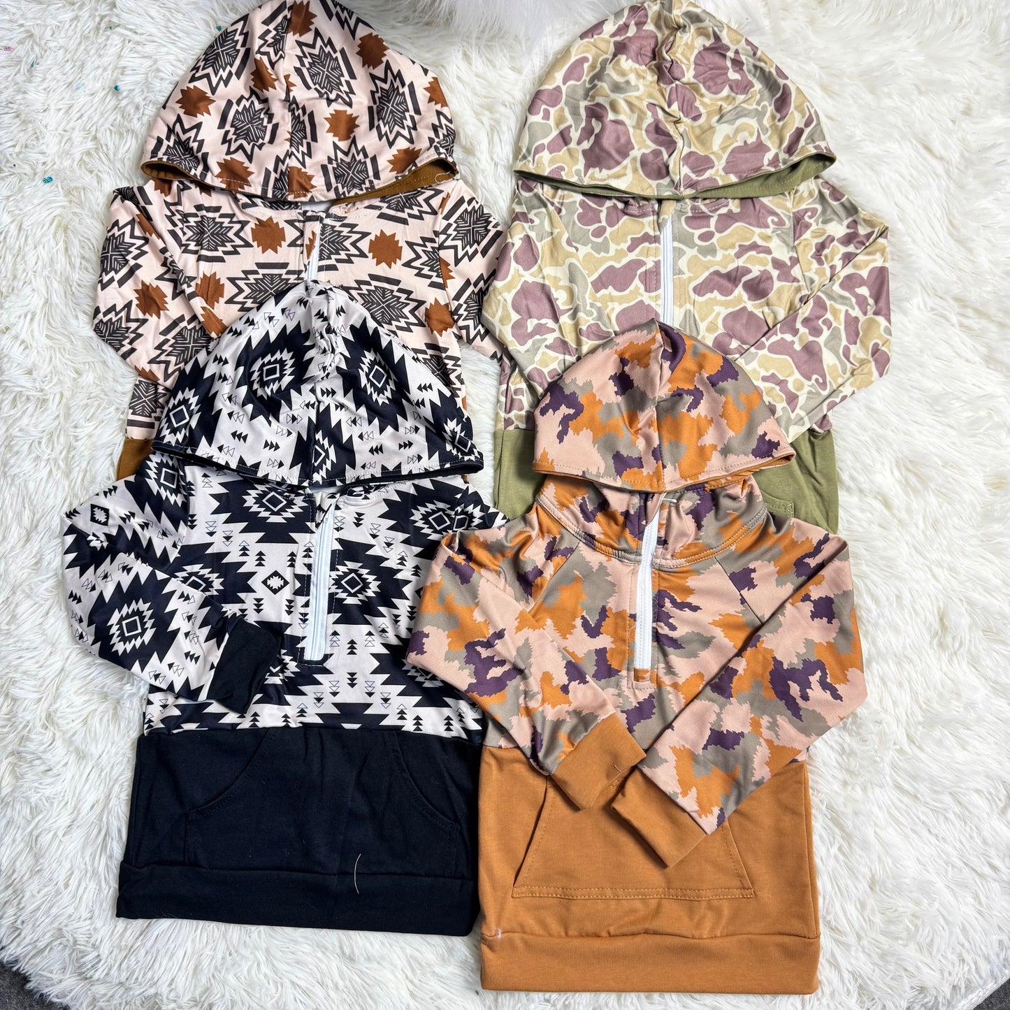 RTS NO MOQ Sibling Baby kid Geometric pullover hooded long sleeve tops