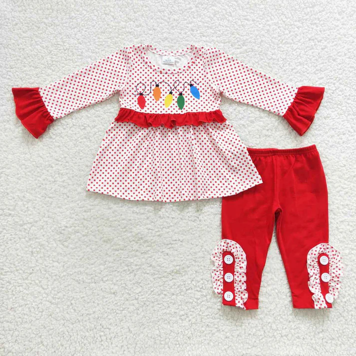 RTS NO MOQ Sibling baby girl clothes Christmas bow long sleeve pants Sets