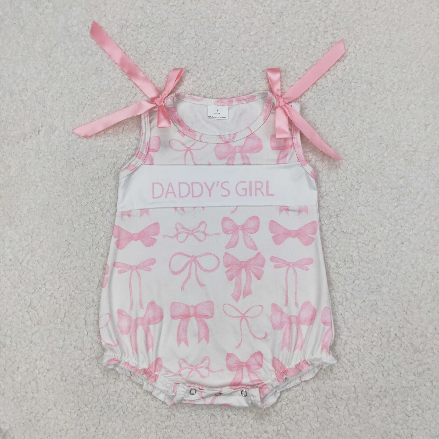 RTS NO MOQ SR2818 Daddy's girl letter pink bow pattern vest jumpsuit