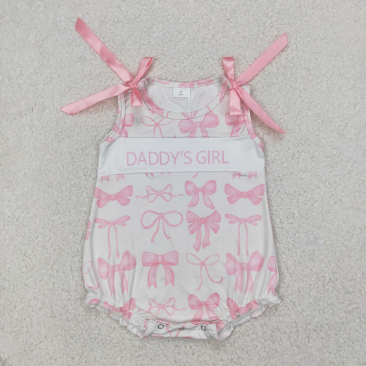 RTS NO MOQ SR2818 Daddy's girl letter pink bow pattern vest jumpsuit