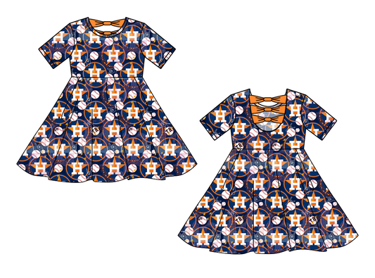 Custom moq 5 each style eta 6-7weeks baby girl clothes team blue short sleeve dress-25.9.1