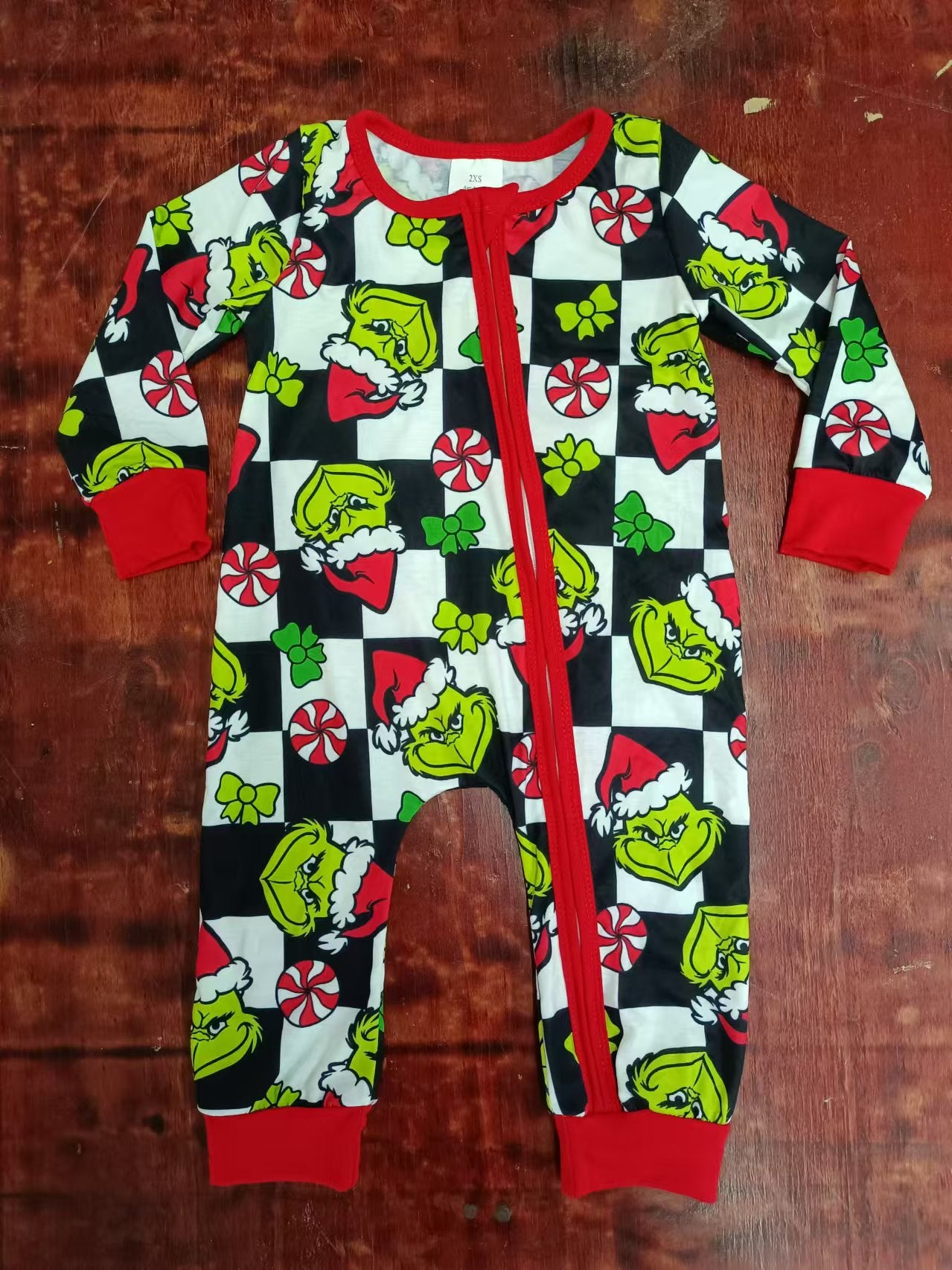 Custom moq 3 eta 6-7weeks Christmas Green Monster-Black and White Plaid Long Zipper Climbing Suit