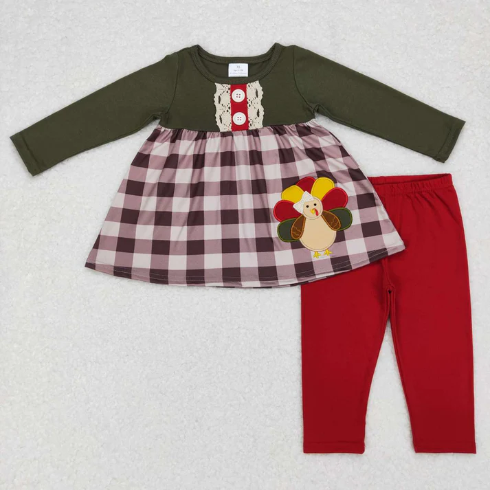 RTS NO MOQ Sibling Baby girls clothes embroidery turkey long-sleeved trousers suits