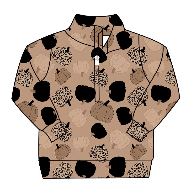 Custom moq 5 each style eta 6-7weeks baby girl clothes pumpkin long sleeve top-25.7.26