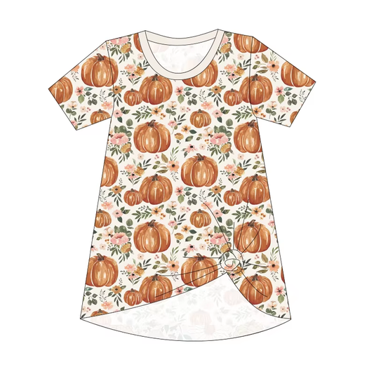Custom moq 5 each style eta 6-7weeks baby girl clothes pumpkin floral short sleeve dress-25.8.15