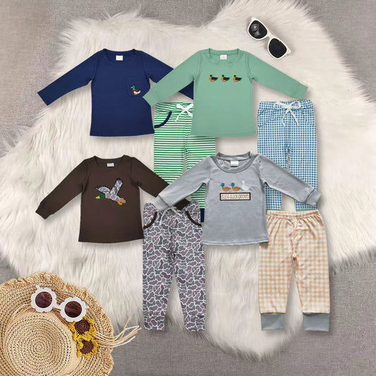 RTS NO MOQ Sibling baby boy clothes embroidery duck long-sleeved suits