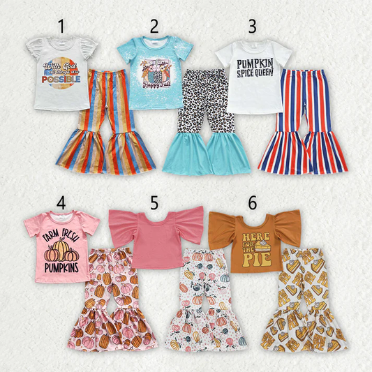 RTS Sibling baby girl clothes halloween pumpkin short Sleeve pants sets