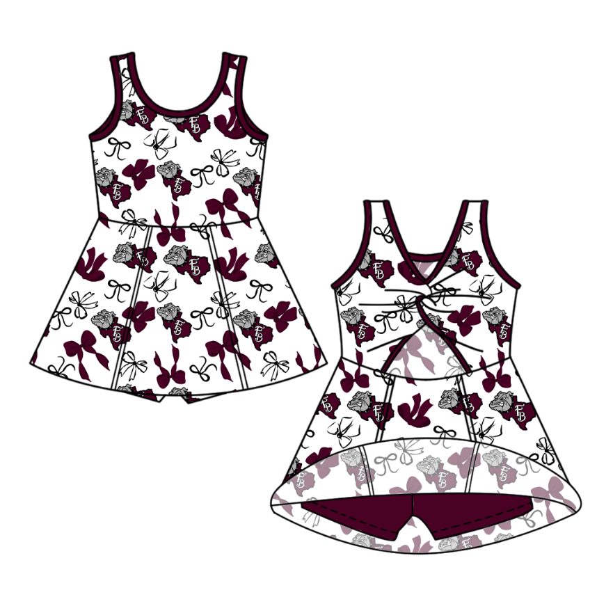 custom moq 5 mix size NB020624 Baby Girls Bow Print Team Yoga Active Sleeveless Shorts Knee Length Dresses