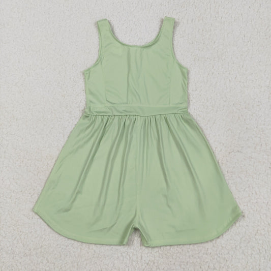 RTS NO MOQ SR3021 Solid yellow and green yoga sleeveless jumpsuit