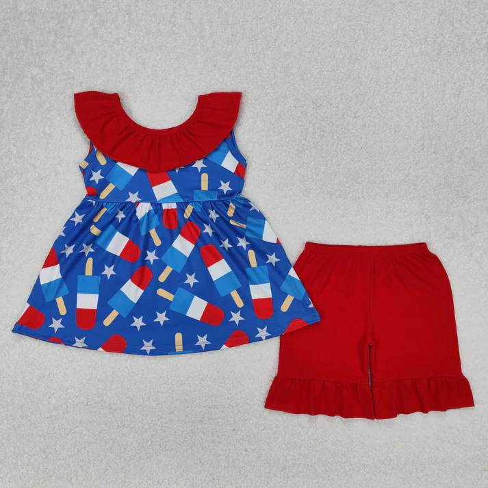 RTS NO MOQ girls short-sleeved shorts suit & short-sleeved set
