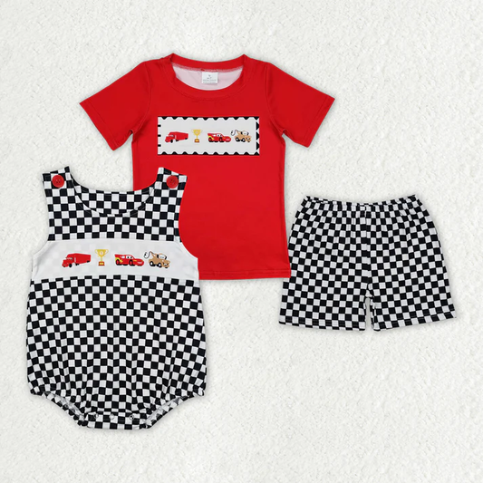 RTS NO MOQ red short-sleeved shorts suit & and romper