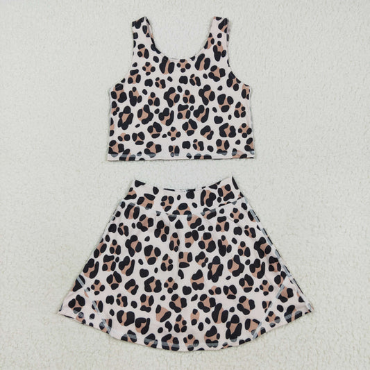 RTS NO MOQ（In Stock) GSD2327 Brown leopard print beige vest skirt yoga suit