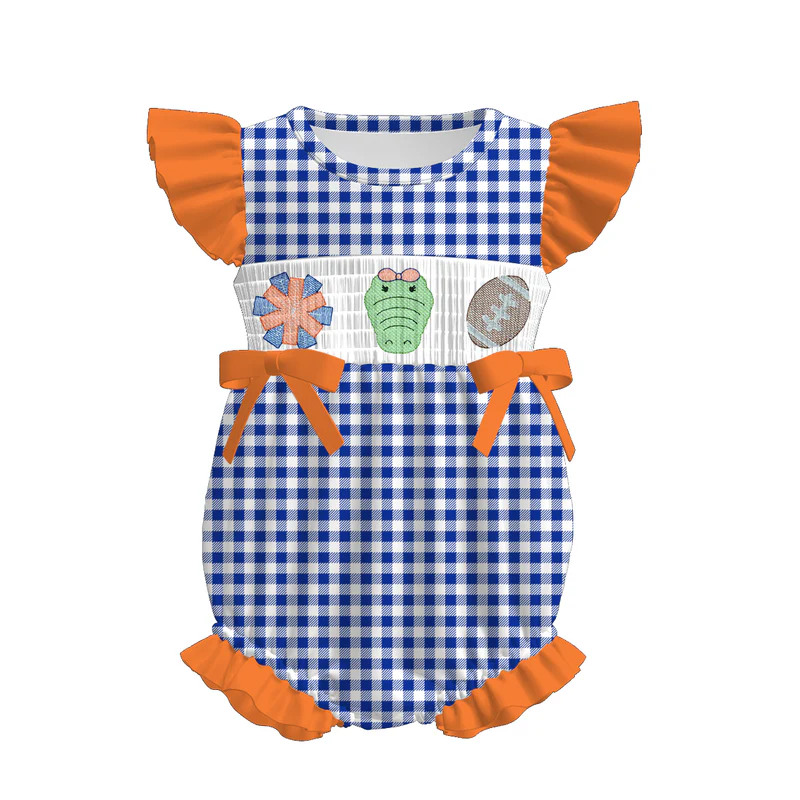 Custom summer teams baby girls clothes team orange short sleeve shorts sets dress romper-25.7.15