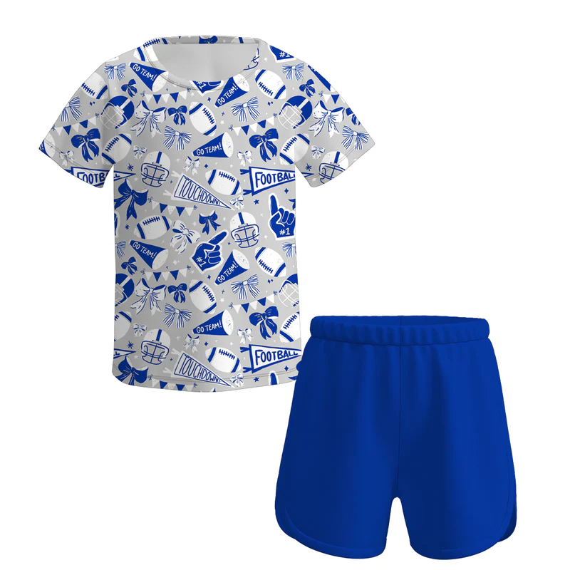 Custom moq 5 each style eta 6-7weeks baby boy and girl clothes team bow short sleeve shorts suits