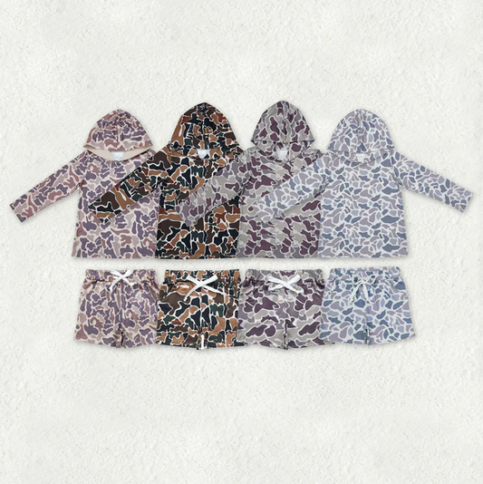 RTS NO MOQ Sibling baby boy clothes camouflage hooded long sleeved sets