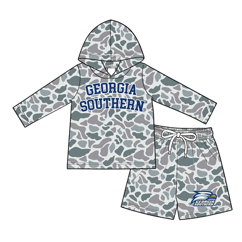 custom moq 5 mix size LYLY02 Kids Camo Letter Print Long Sleeve Hooded Top Matching Camo Shorts Two Piece Set