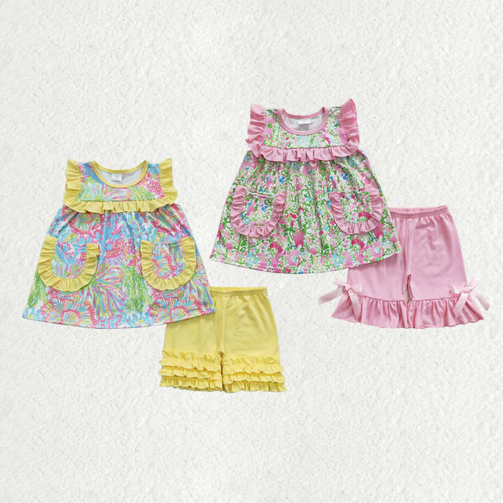 Sibling Baby Girls clothes Flowers Summer Sibling Sister Clothes Sets