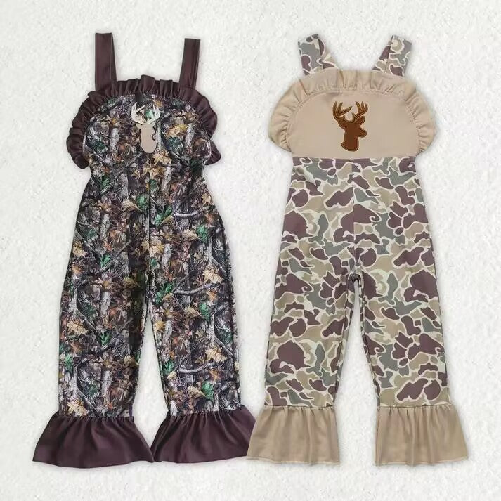RTS NO MOQ Embroidered Christmas Elk Ruffled Bib Jumpsuit