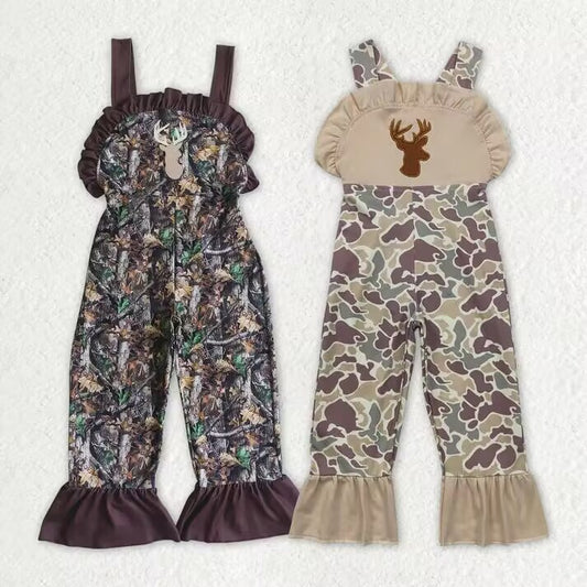 RTS NO MOQ Embroidered Christmas Elk Ruffled Bib Jumpsuit