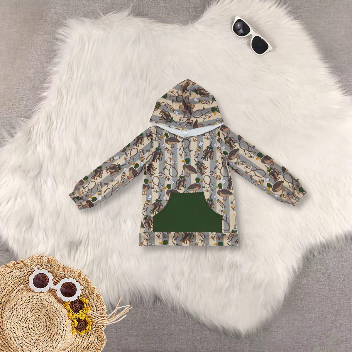 RTS NO MOQ Sibling baby girl clothes camouflage hooded long sleeved tops
