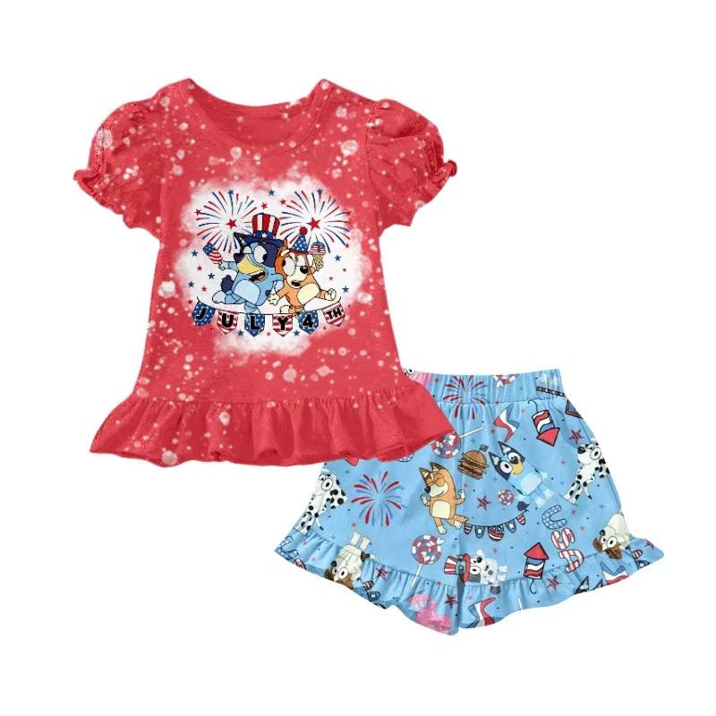 red happy july 4th girls red set