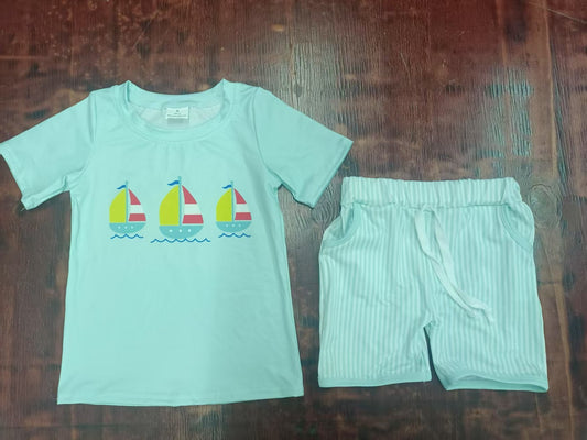 Custom moq 3 eta 6-7weeks baby boys clothes boat short Sleeve shorts sets