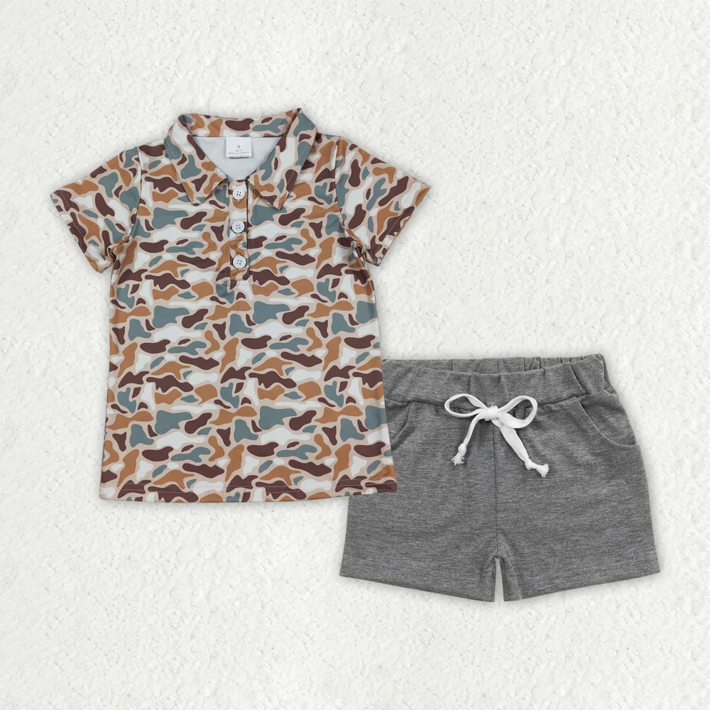 RTS NO MOQ Sibling Baby boy clothes camouflage duck Short Sleeve shorts Suits