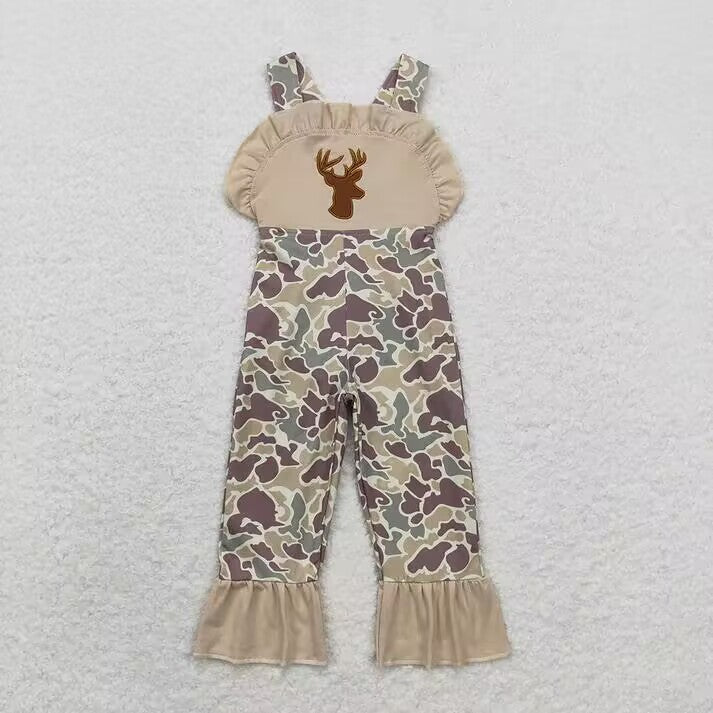 RTS NO MOQ Brown embroidered elk pattern long-sleeved suit & overalls & sleeveless romper & sleeveless zip-up vest