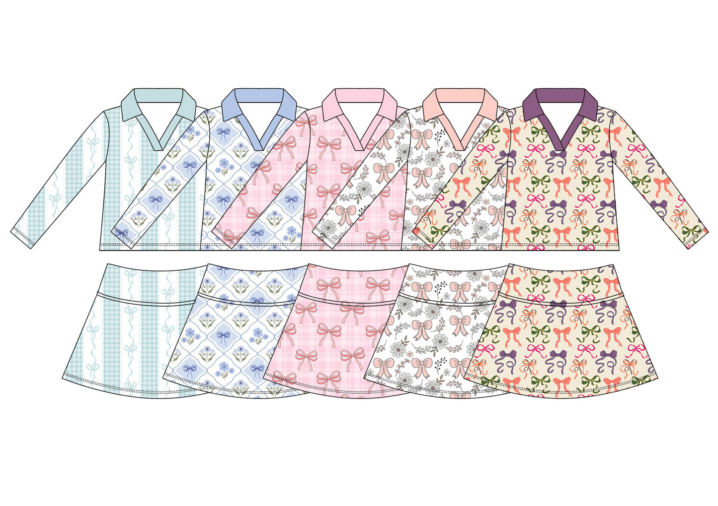 (Pre Order) No moq yoga fabric Baby Girls Floral Bow Print Long Sleeve Top Casual Yoga Skirt Set