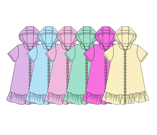 (Pre Order) No moq yoga fabric cotton Baby Girls Solid Color Hoodie Zip Up Yoga Active Knee Length Dress