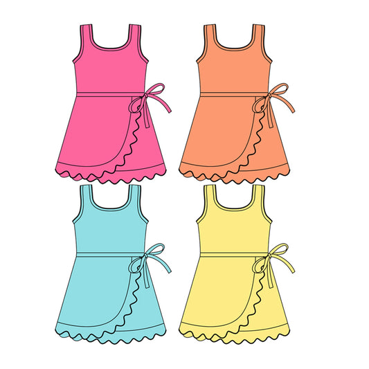 (Pre Order) No moq Baby Girls Sleeveless Active Yoga Shorts Knee-Length Dresses