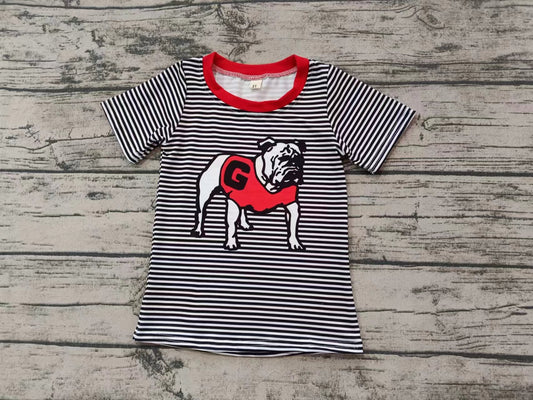 Custom moq 3 eta 6-7weeks Black striped short-sleeved top with pug pattern