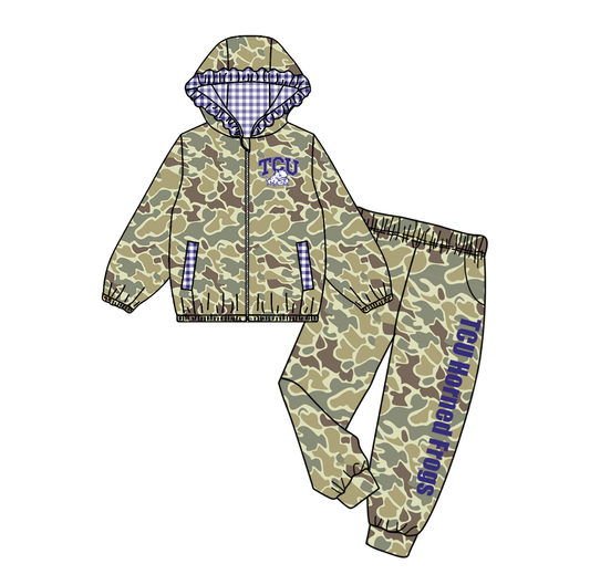 Custom moq 8 mix size eta 6-8weeks milk silk summer team camouflage baby girl clothes hooded long sleeve pants sets-25.9.18