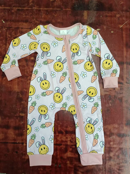 Custom moq 3 eta 6-7weeks baby girl clothes easter smiley long sleeve romper