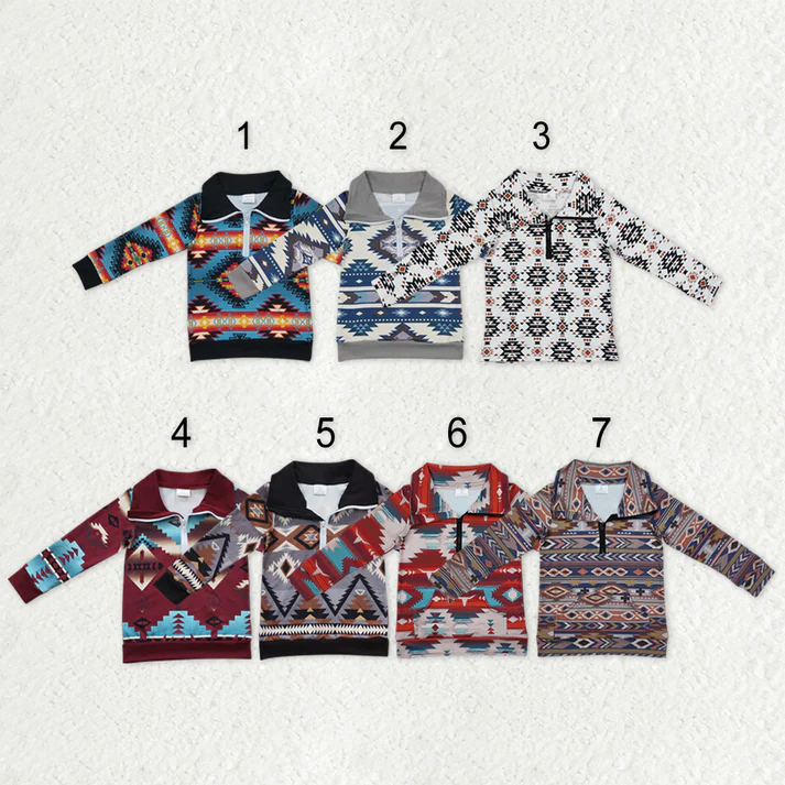 RTS NO MOQ Sibling Baby kid clothes geometric pullover long sleeve tops