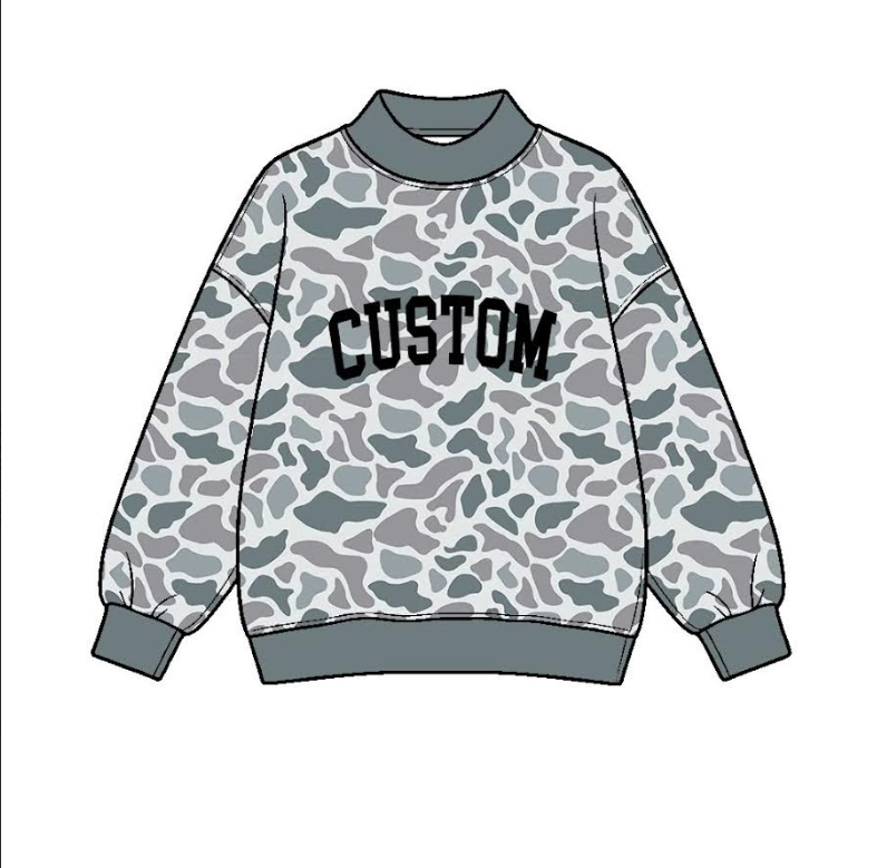 custom moq 5 mix size SYAN0102 High Neck Adult To Match Kids Camo Crew Neck Letter Print Long Sleeve Pullover Sweatshirt