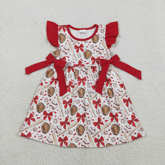RTS NO MOQ（In Stock ) GSD3455 Red bow-patterned baseball glove, white flutter-sleeved dress