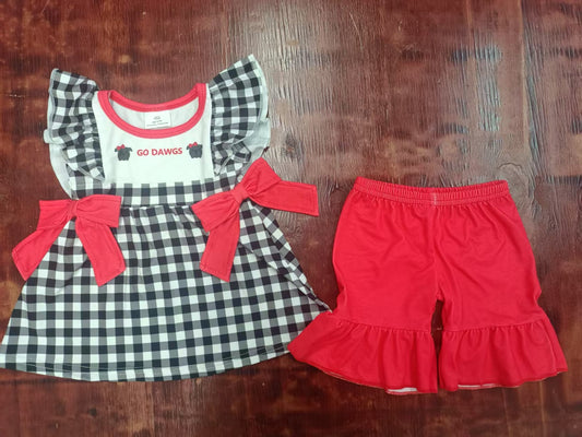 Custom moq 3 eta 6-7weeks baby girls clothes team red flying sleeve shorts sets