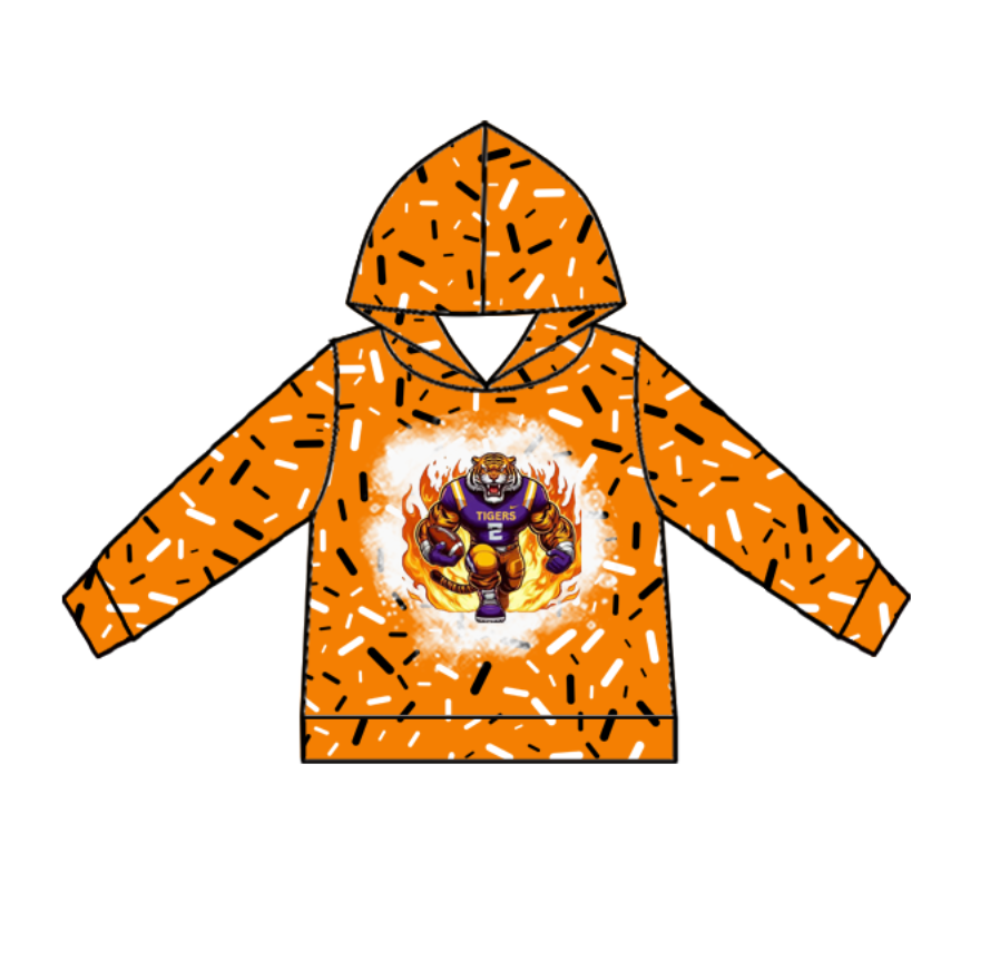 Custom moq 5 mix size milk silk summer team baby girls and boys clothes orange hooded long sleeve top-25.10.24