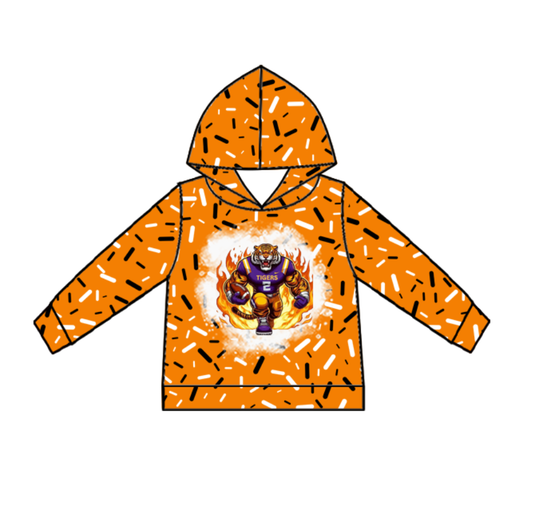 Custom moq 5 mix size milk silk summer team baby girls and boys clothes orange hooded long sleeve top-25.10.24