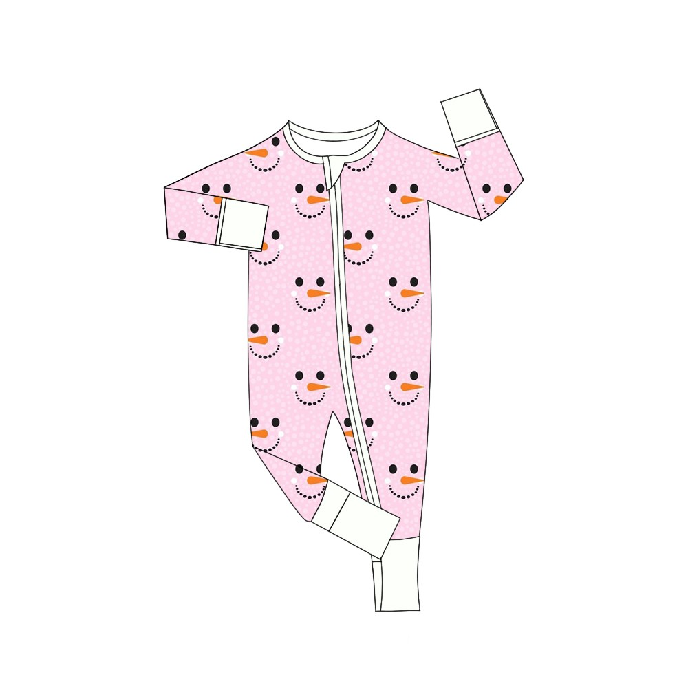 Deadline  October 11 custom no moq eta 6-8weeks Carrot Snowman Pattern Pink Polka Dot Long Zip-Up Romper