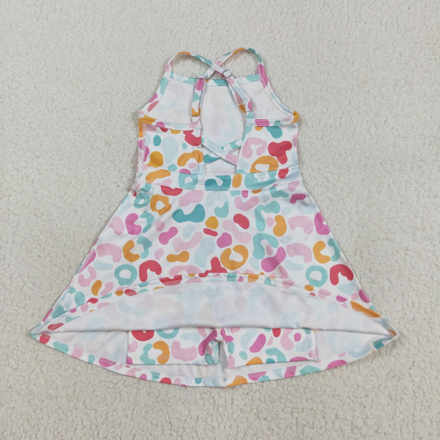 RTS NO MOQ（In Stock) GSD2645 Colorful Leopard Print White Yoga Sleeveless Dress