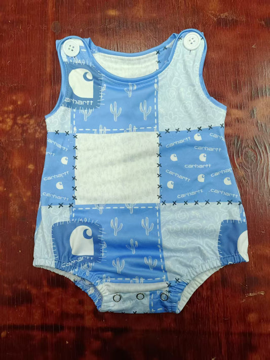 Custom moq 3 eta 6-7weeks baby boys clothes blue sleeveless romper